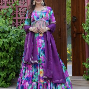 Purple Bloom Fusion Lehenga Set With Dupatta