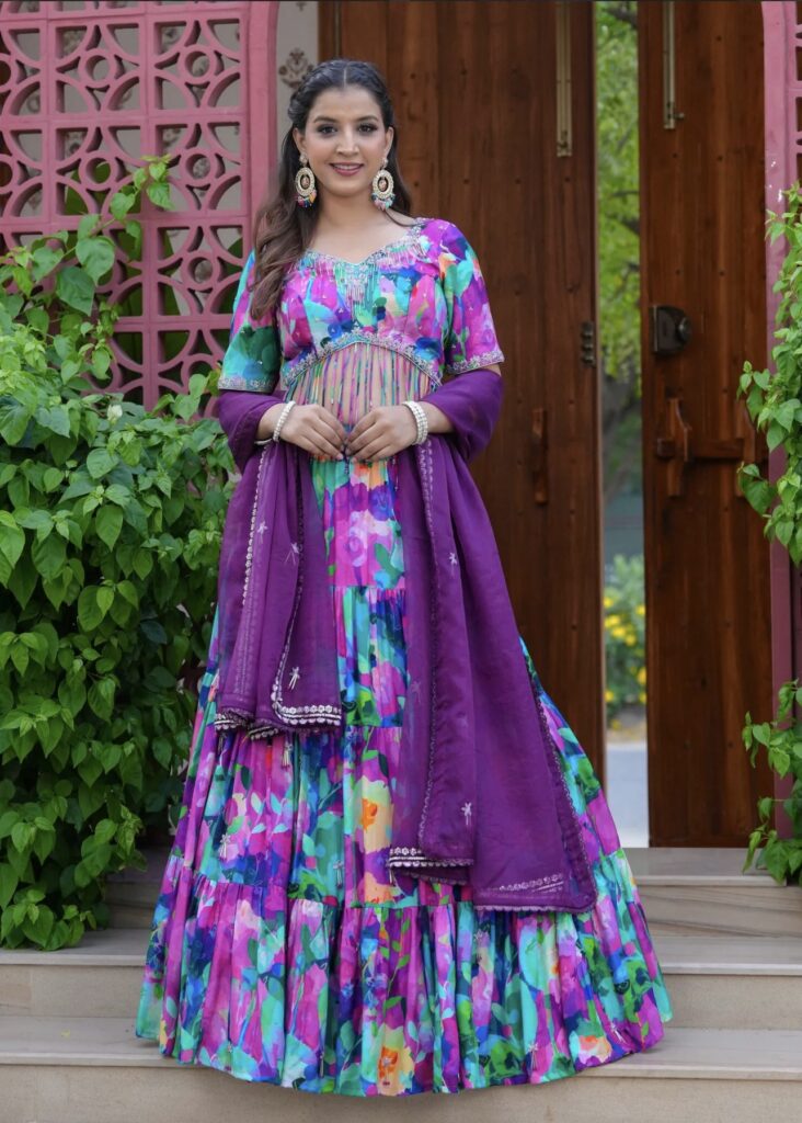 Purple Bloom Fusion Lehenga Set With Dupatta