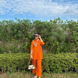 Tangerine Glow Cotton Co-ord suit Set
