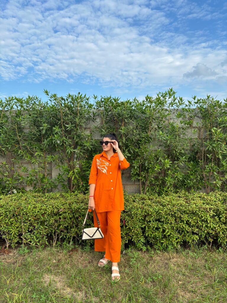 Tangerine Glow Cotton Co-ord suit Set