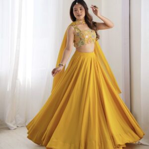 YELLOW COLOR FULLY 💛 FLARED LEHENGA CHOLI WITH INTRICATE EMBROIDERY