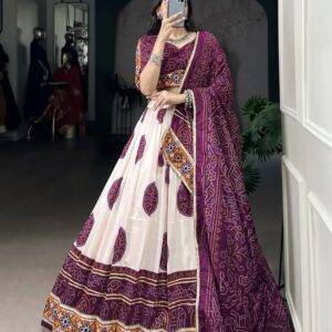 Lehenga Fabric : Tasar Silk -Gamthi Work With Lace Touch Up