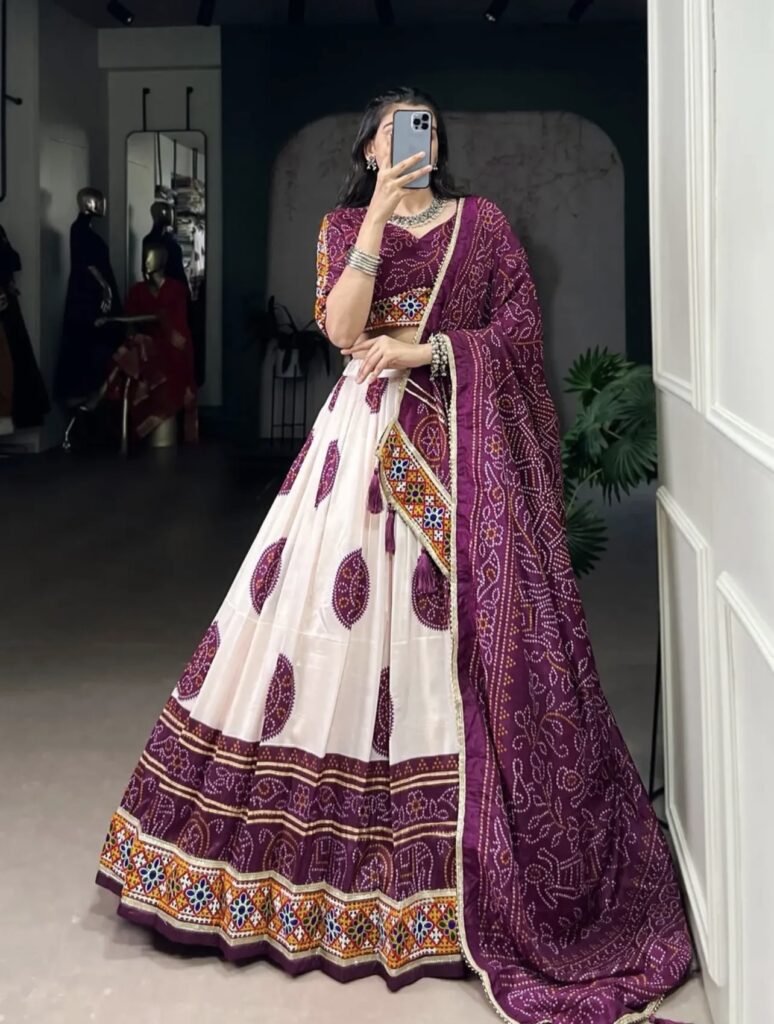Lehenga Fabric : Tasar Silk -Gamthi Work With Lace Touch Up
