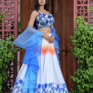 Moonrise Garden Fusion Lehenga Set With Ruffled Dupatta
