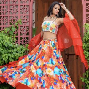 Bed Of Lillies Fusion Lehenga Set With Ruffled Dupatta