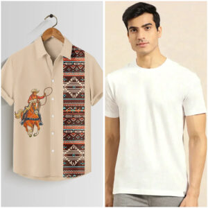 CowBoy Printed Mens Half Sleeves Shirts - XPST With t-shirt