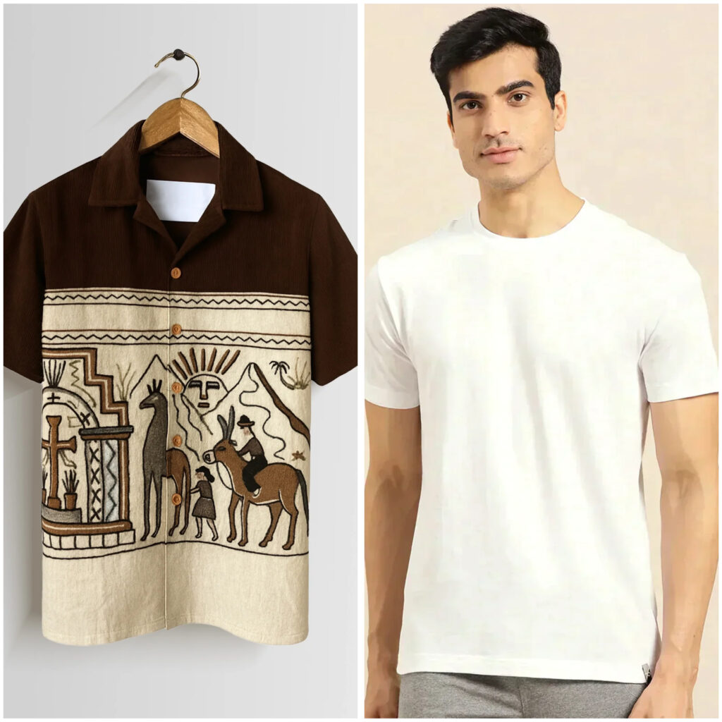 Brown Egyption Pattern Mens Half Sleeves Shirts - XPST With t-shirt