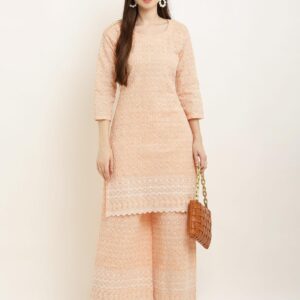 Peach Chikankari Kurta Palazzo Set