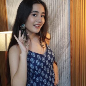 Women Aqua Blue Floral Sleeveless Short Kurti